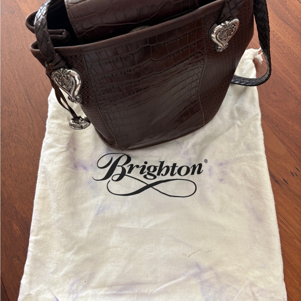Brighton Dark Brown Croc-Embossed Shoulder Bag